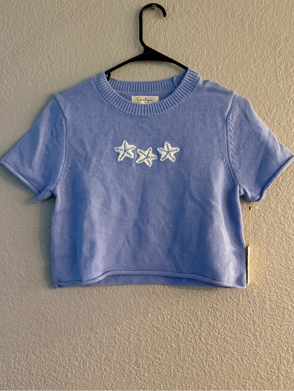 Jessica Simpson Light Blue Short Sleeve Knit Tee with White Star Appliqués